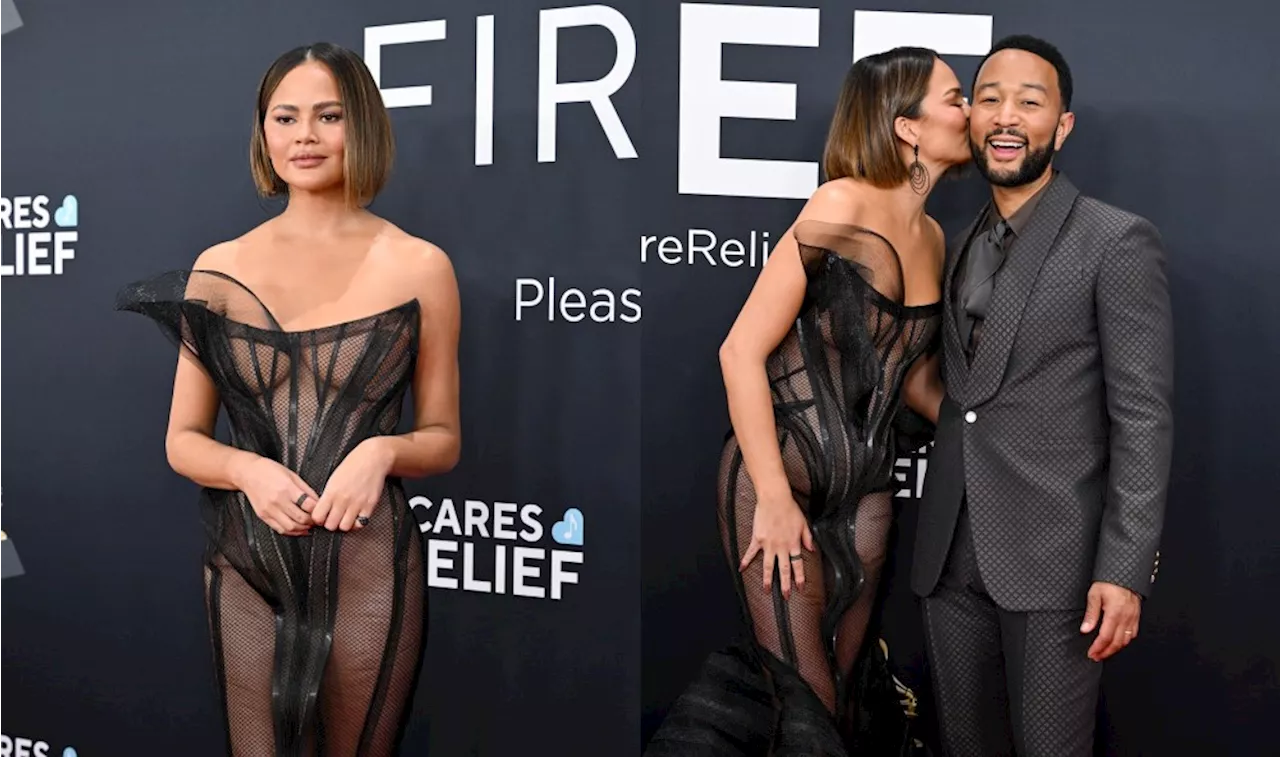 Chrissy Teigen Goes Sheer in Dramatic Christian Siriano Dress for Grammys 2025 Red Carpet