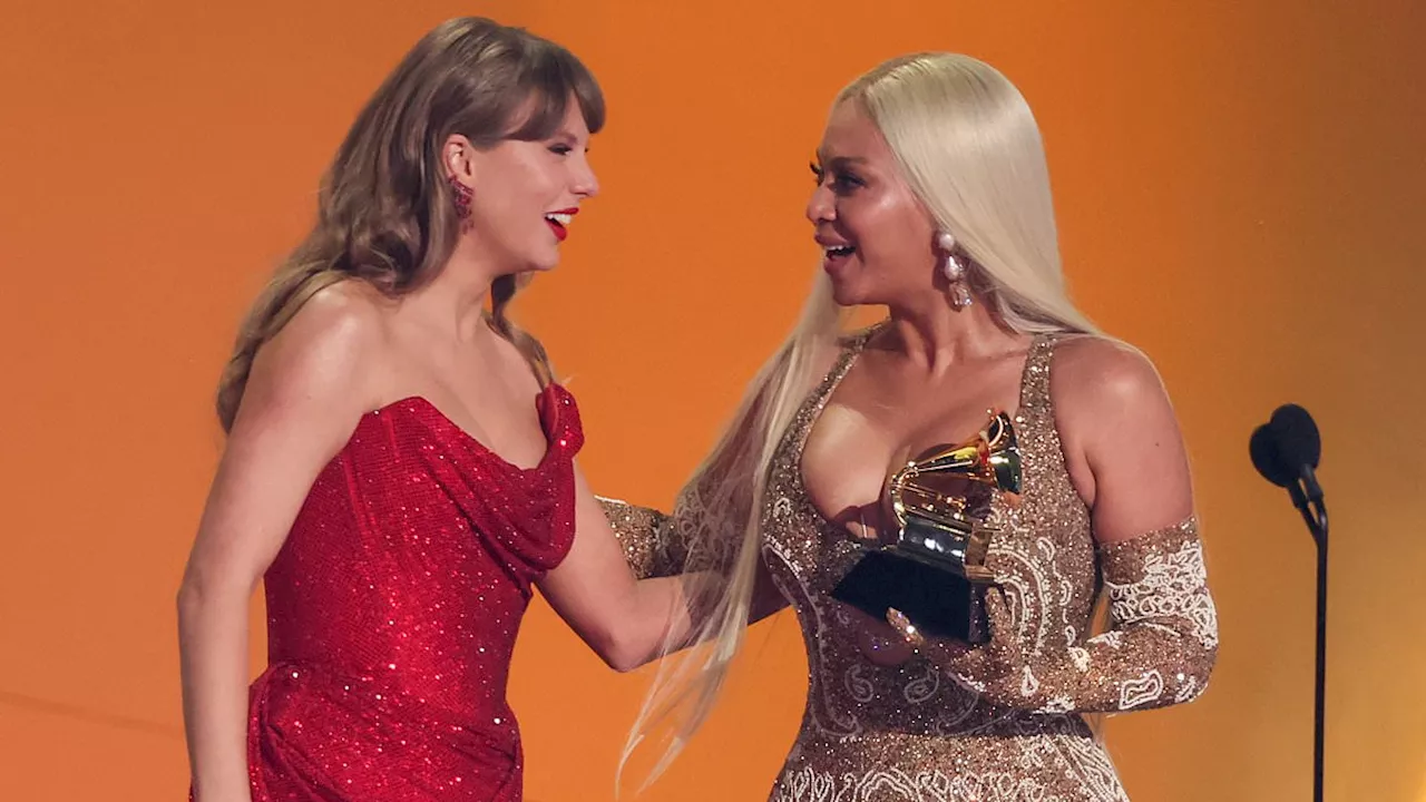 Taylor Swift caught using the Grammys as a networking tool to schmooze Beyonce, Sabrina, Chappell...