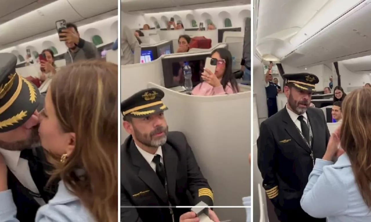 Piloto mexicano se vuelve viral al proponerle matrimonio a su novia en pleno vuelo