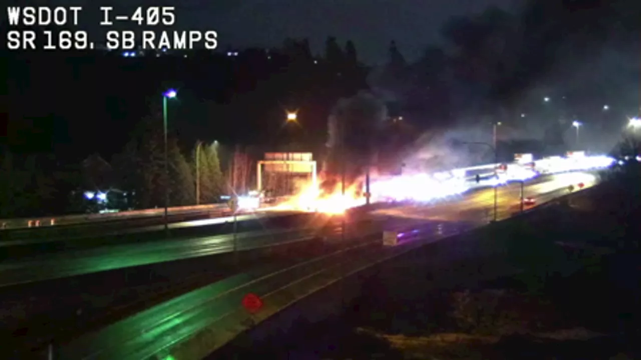 Semi-Truck Rollover Crash and Fire Cause Delays on I-405 in Renton