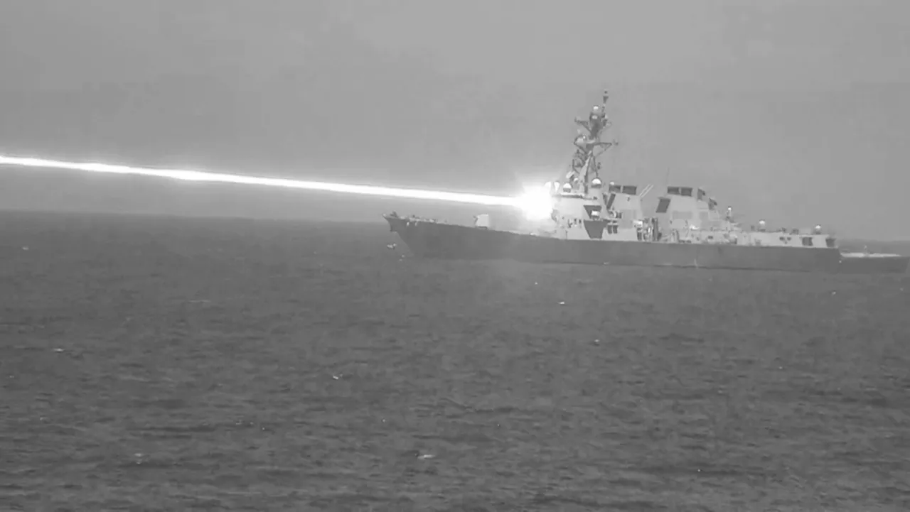 U.S. Destroyer Deployed in Western Pacific Fires Laser at Drone Target