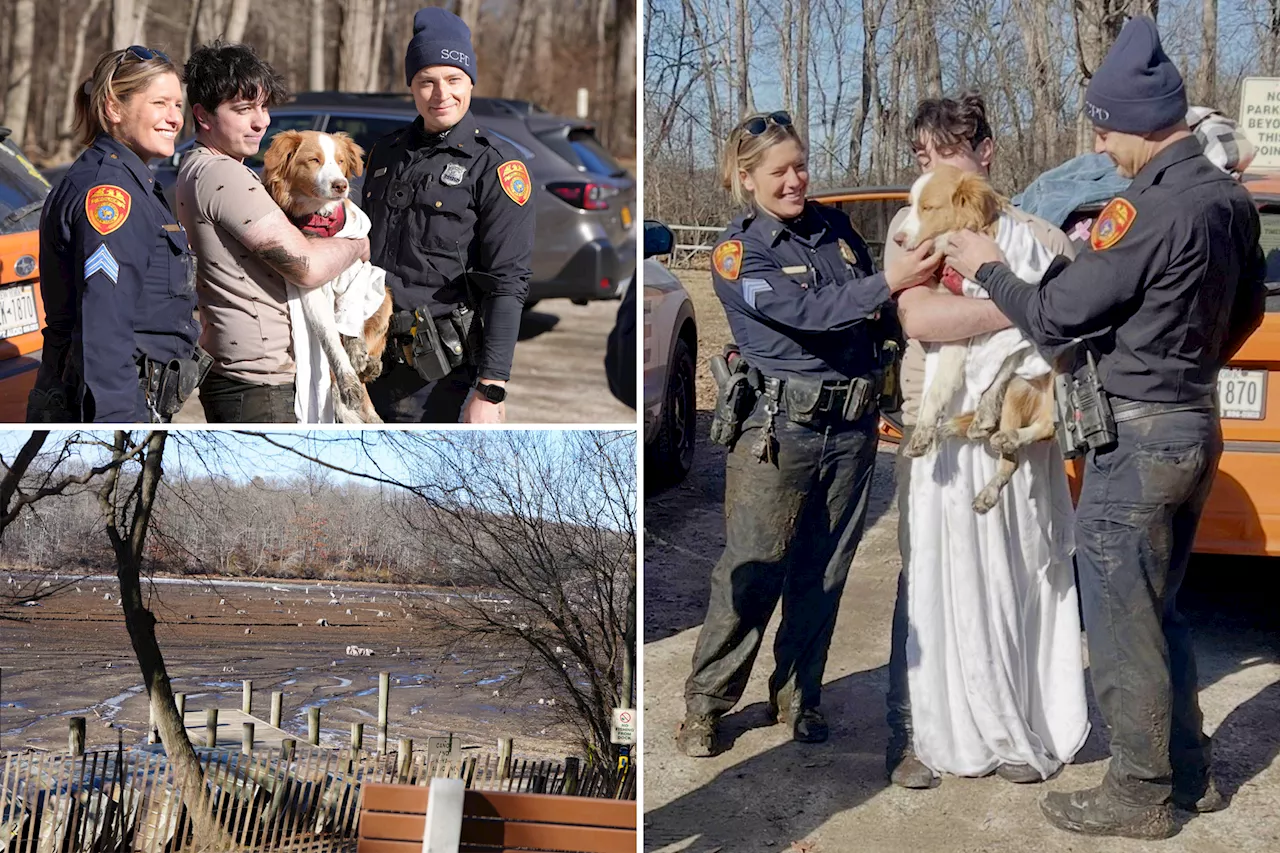 Long Island dog owner jumps into chest-high mud to save his pup — but needs his own rescue