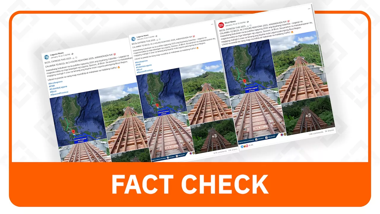 FACT CHECK: Posts claiming 2-hour Calamba-Legazpi train trip are false