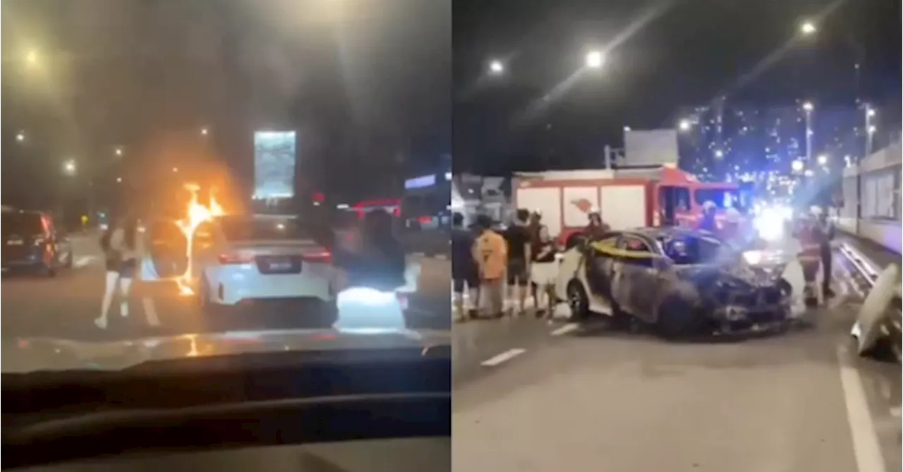 [VIDEO] Man Sets Wife's Car On Fire In The Middle Of A Road In JB