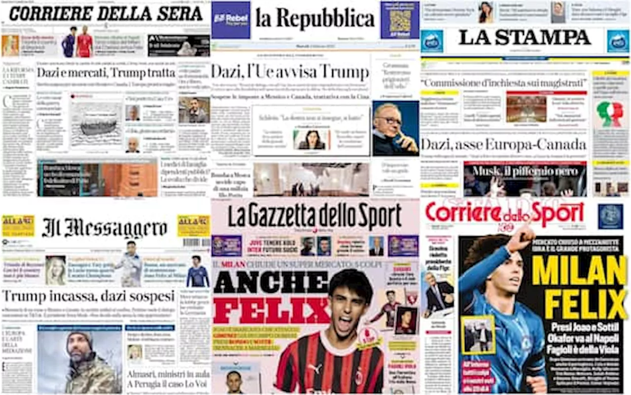 Le prime pagine dei quotidiani di oggi 4 febbraio: la rassegna stampa