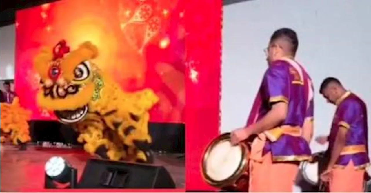 Lion dancers groove to SG Indian percussion band