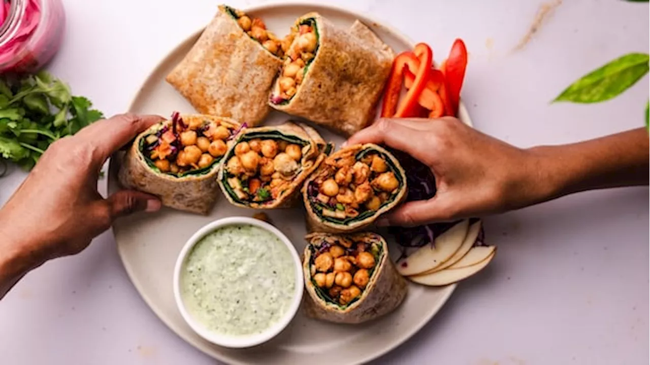 Tandoori Chickpea Wraps with Herby Yogurt Dipping Sauce