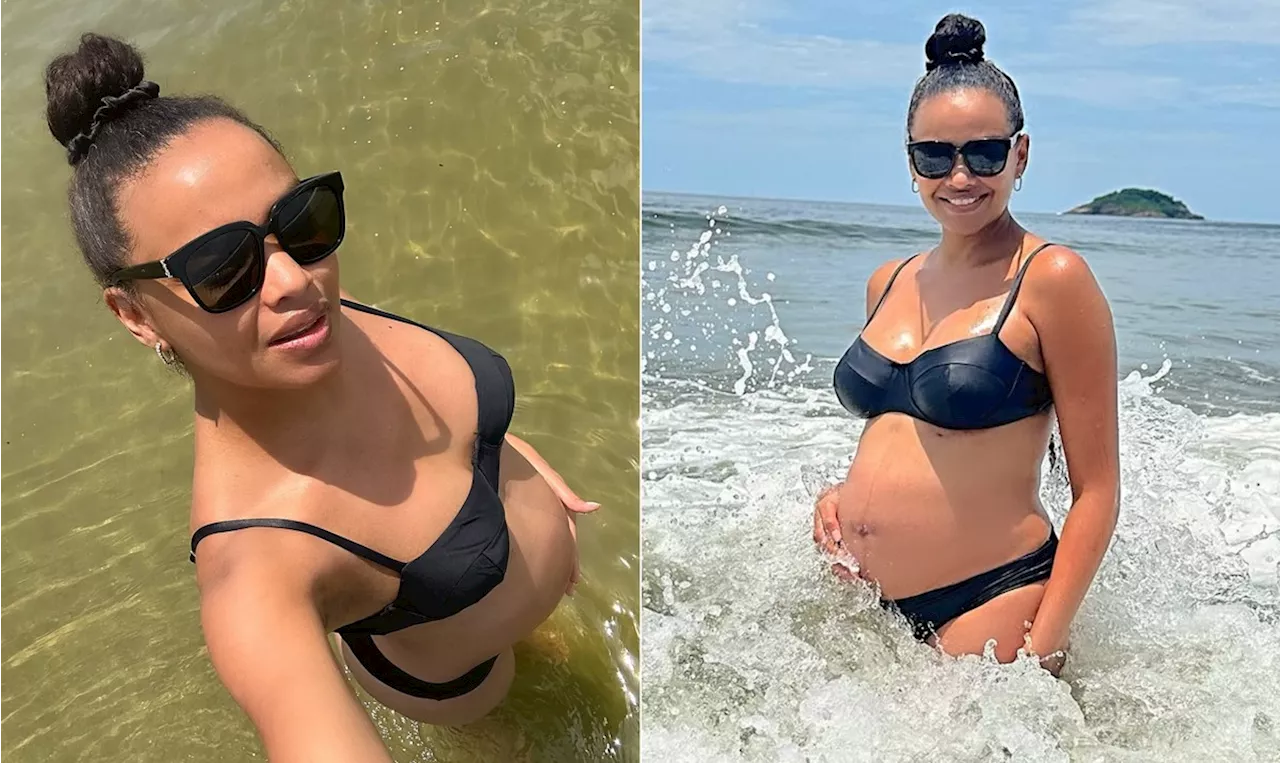 Lucy Ramos curte dia de sol e mar em fase final da gravidez