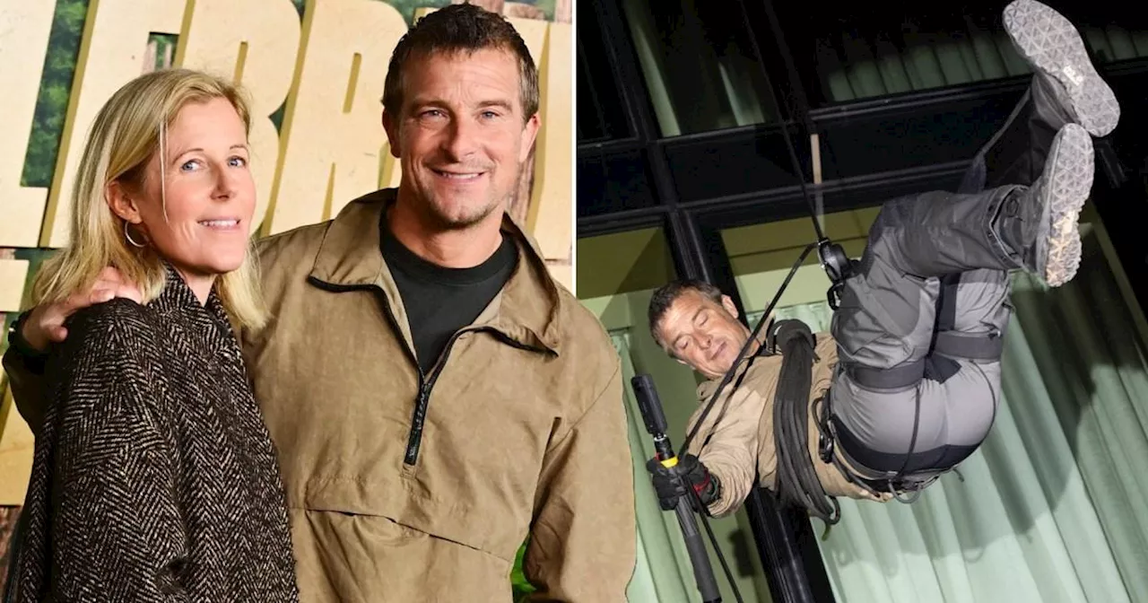 Bear Grylls abseils into Celebrity Bear Hunt premiere before posing with rarely-seen wife