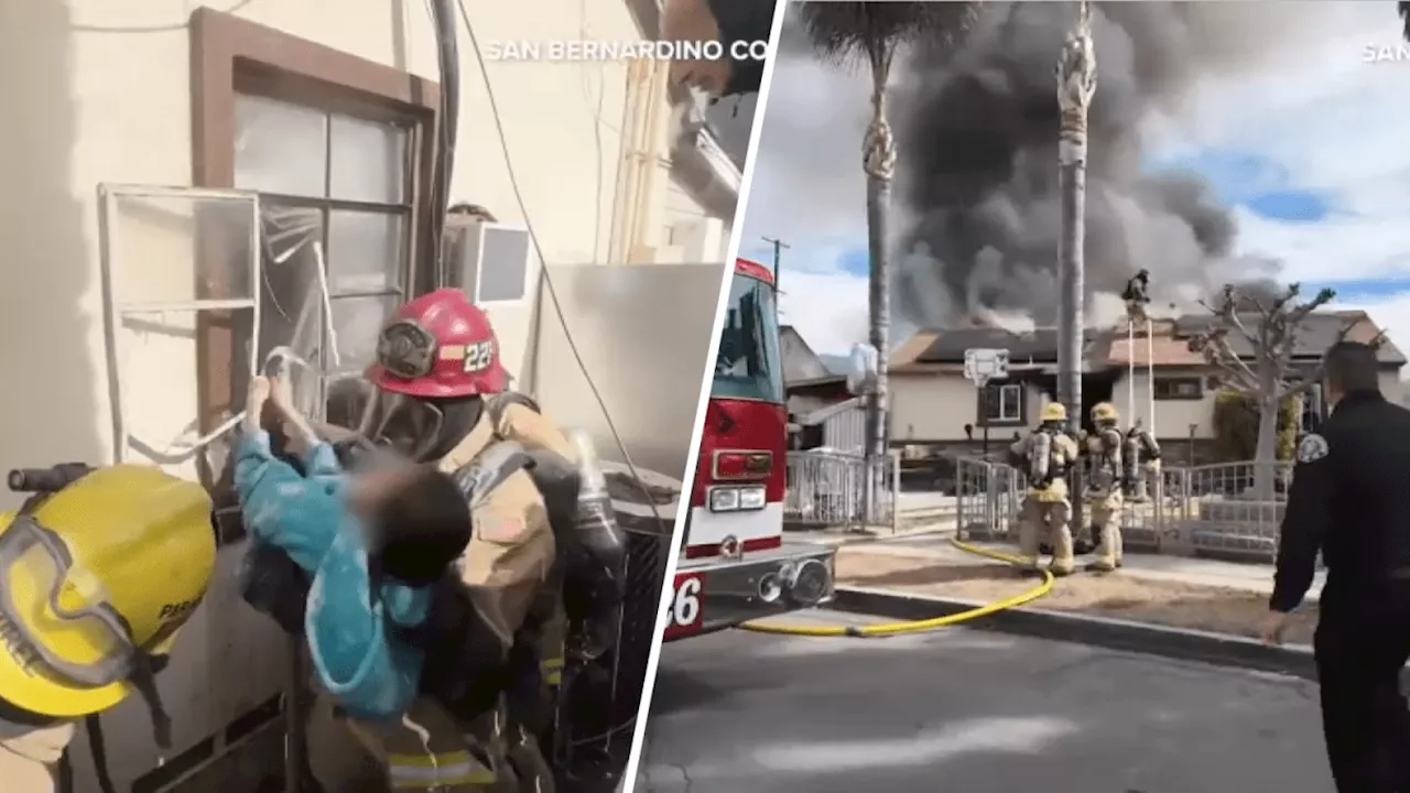 Video shows firefighters' heroic rescue of young woman from burning home