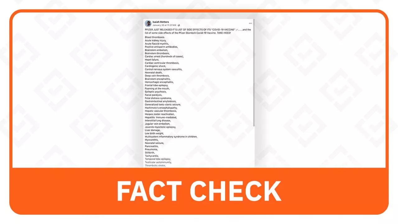 FACT CHECK: Post on alleged Pfizer COVID-19 vaccine side effects is false