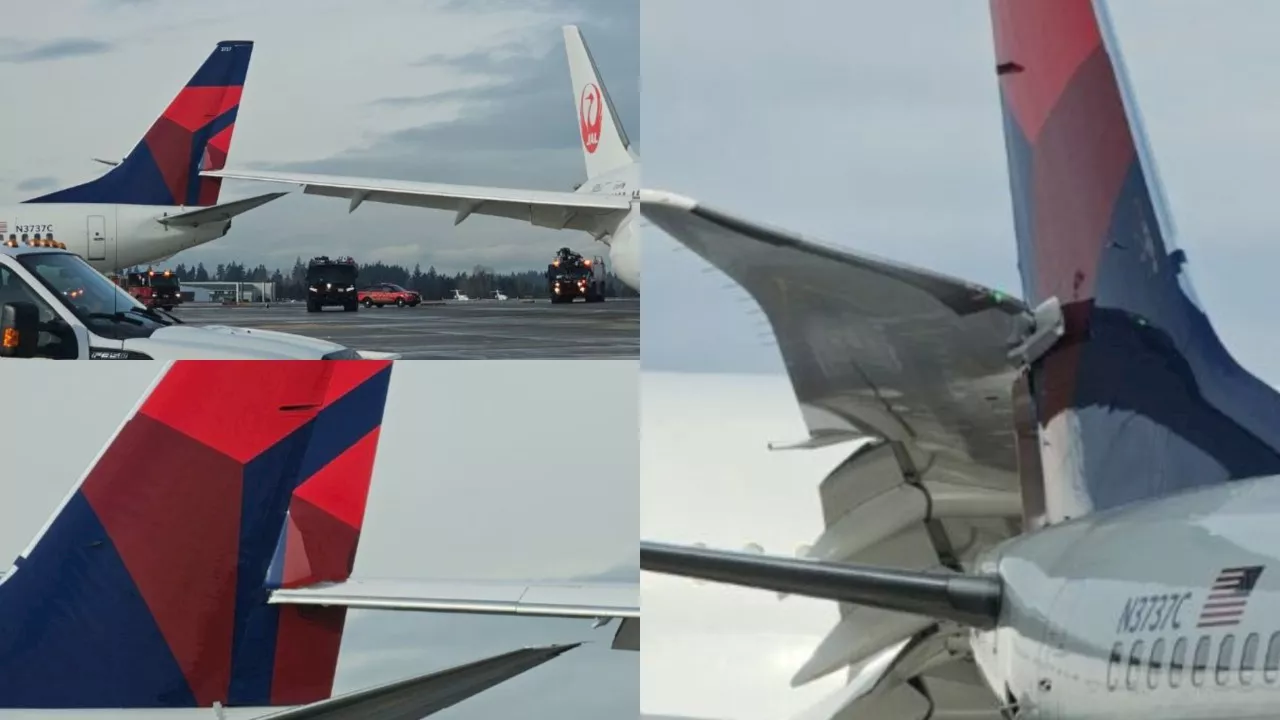 Japan Airlines Jet Clips Delta Plane's Tail at Seattle Airport