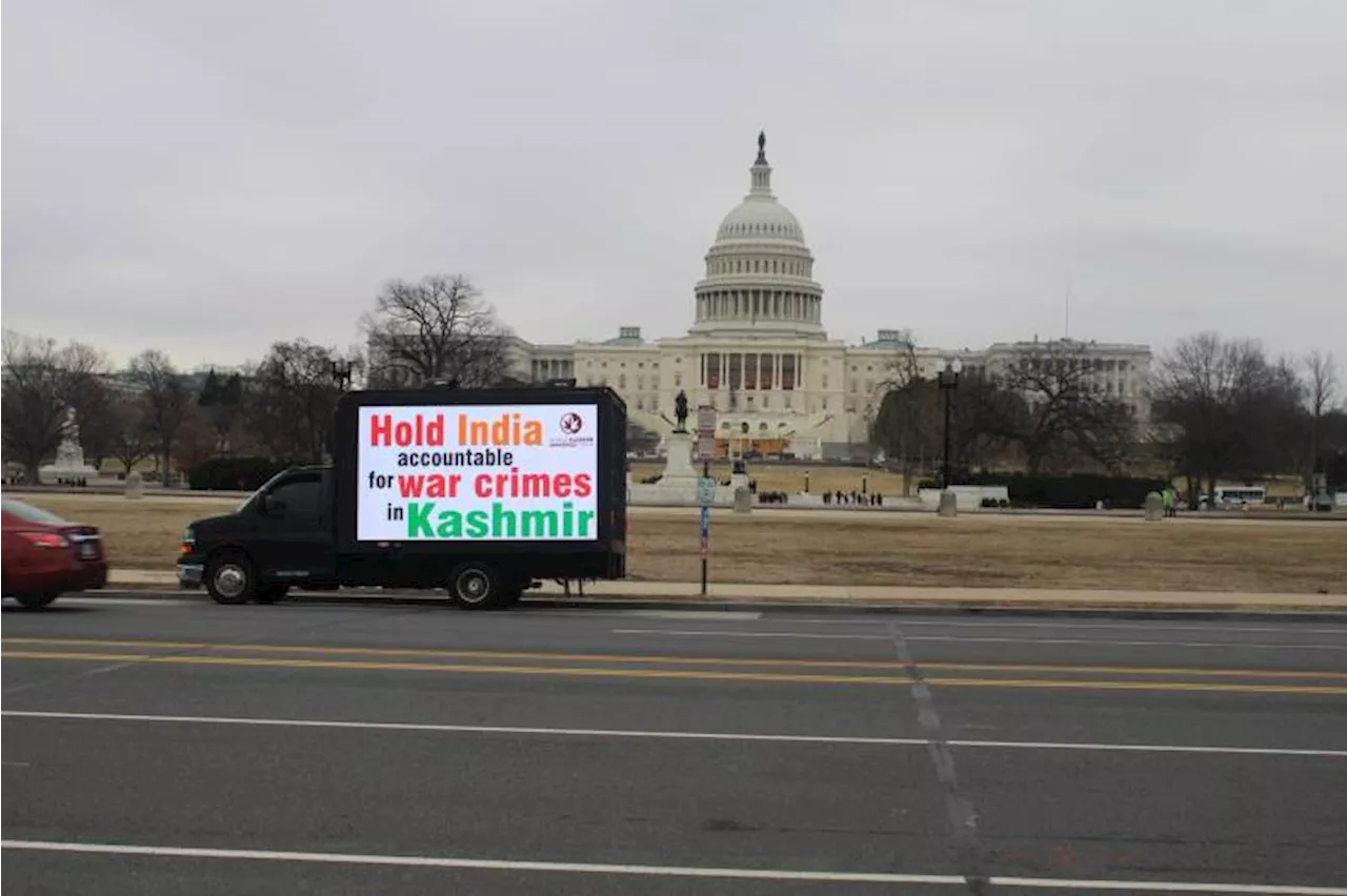 Digital advertising trucks in Washington flash Kashmir freedom messages