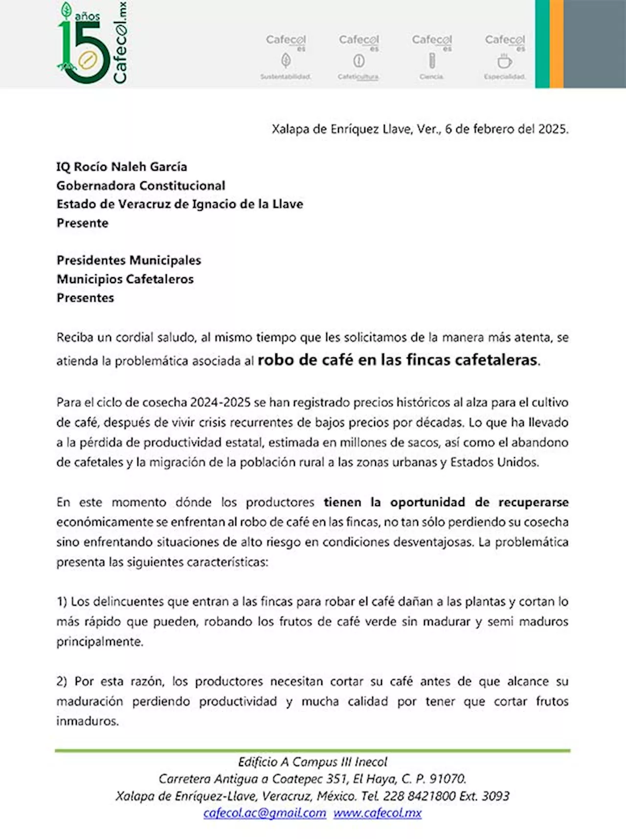 Claman por ayuda del Gobierno Estatal para combatir robo en fincas cafetaleras