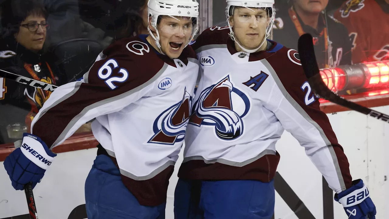 Nathan MacKinnon has 3 assists to regain NHL points lead and help Avalanche beat Flames 4-2