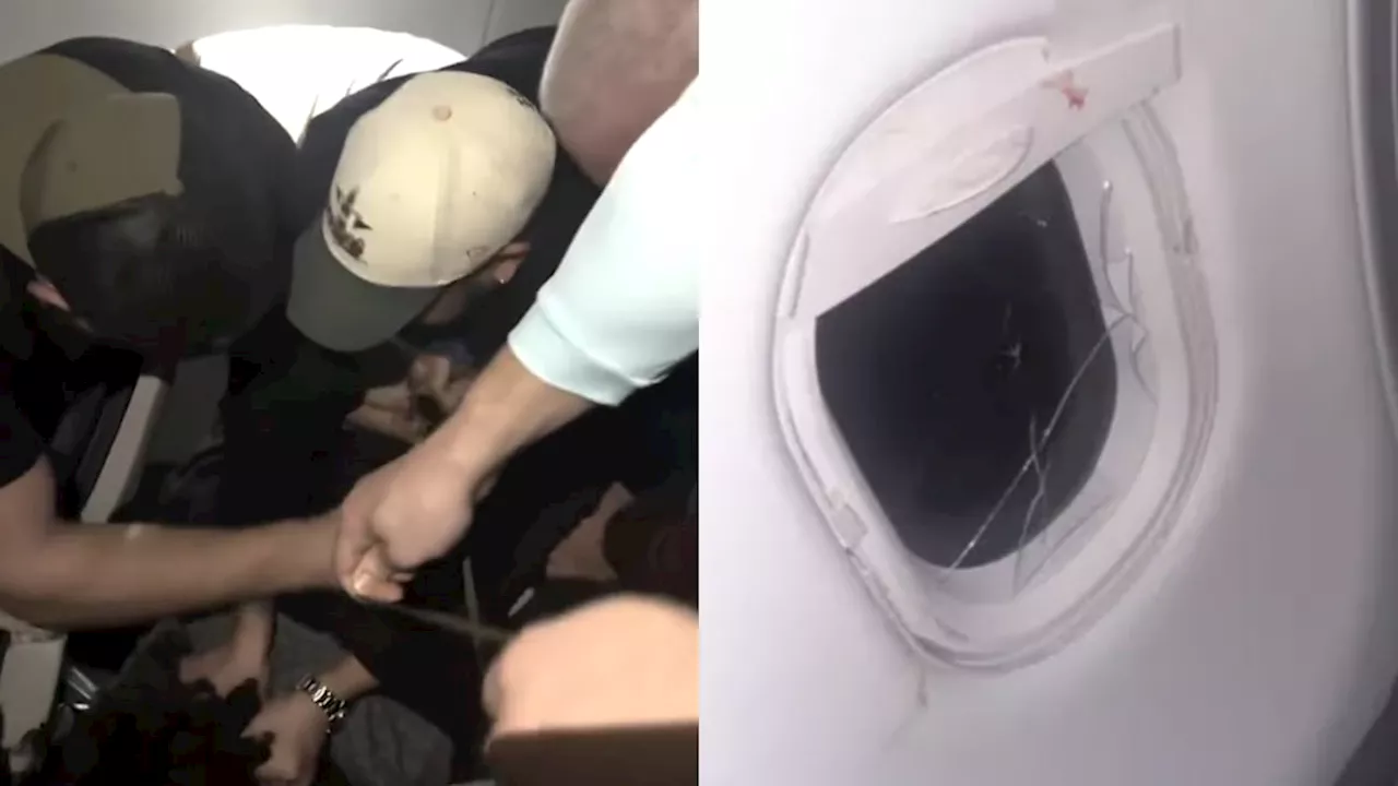 Video: Pasajeros tuvieron que amarrar a un hombre enloquecido que rompió una ventana del avión