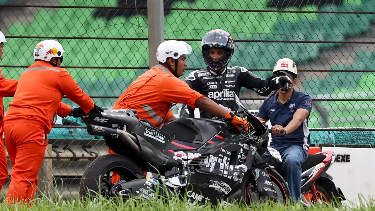 Jorge Martín abandona los test de Sepang tras una caída: Marco Bezzecchi lidera el desarrollo de Aprilia