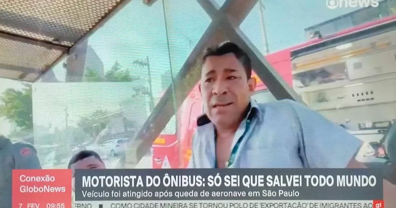 Motorista de ônibus envolvido em acidente com avião se irrita com perguntas da GloboNews