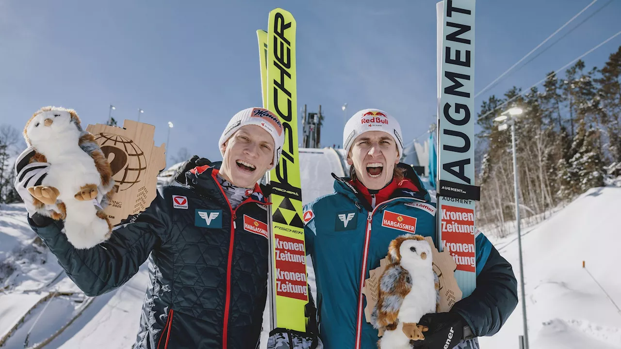 Österreichs Skispringer auf dem Podest in Lake Placid