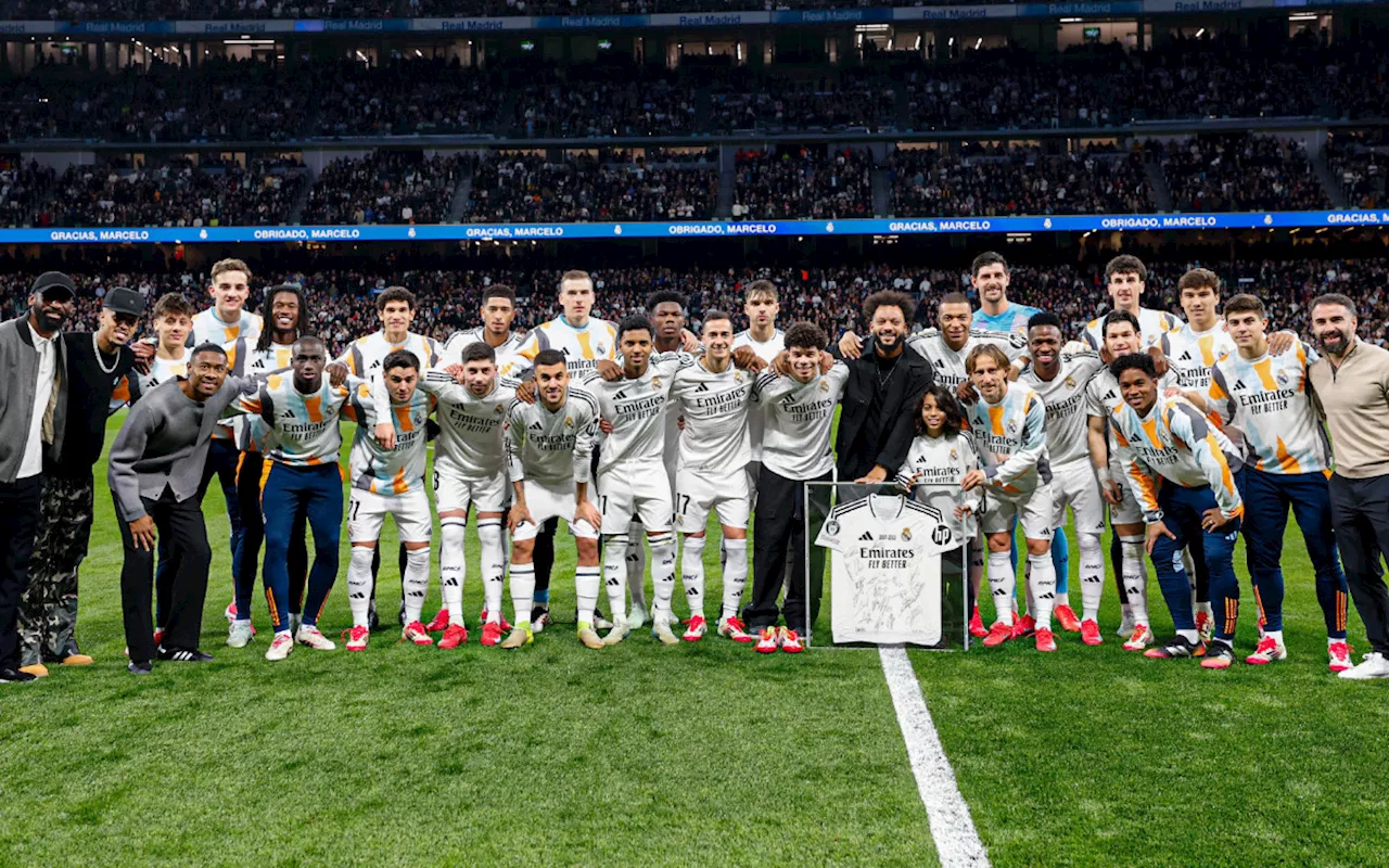 Marcelo recebe camisa de Modric e é ovacionado no Santiago Bernabéu em jogo do Real Madrid