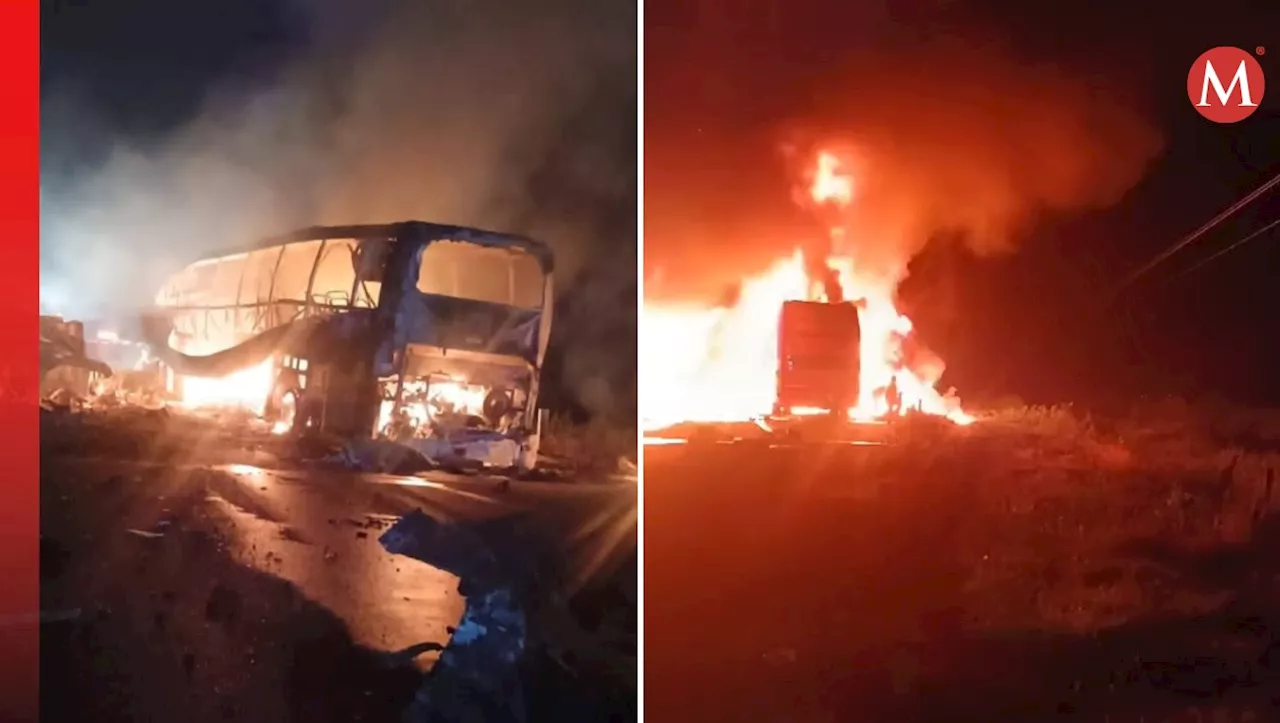 Difunden VIDEOS del autobús de pasajeros que se incendió tras choque en Campeche