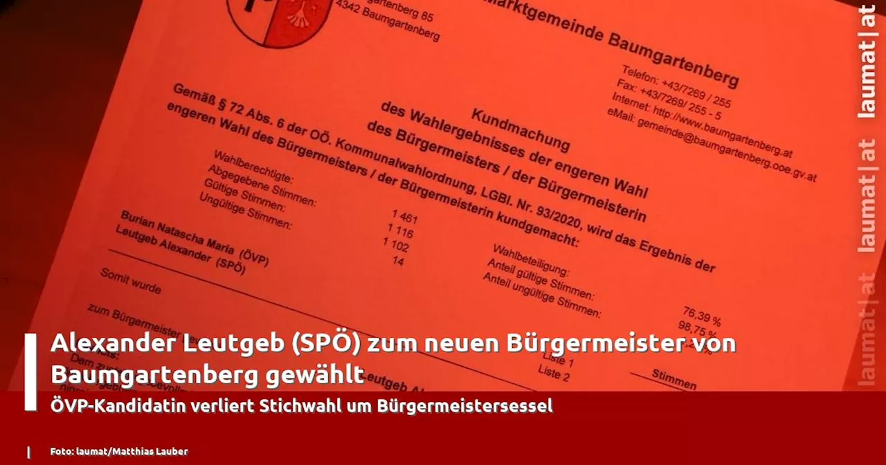 Alexander Leutgeb (SP�) zum neuen B�rgermeister von Baumgartenberg gew�hlt