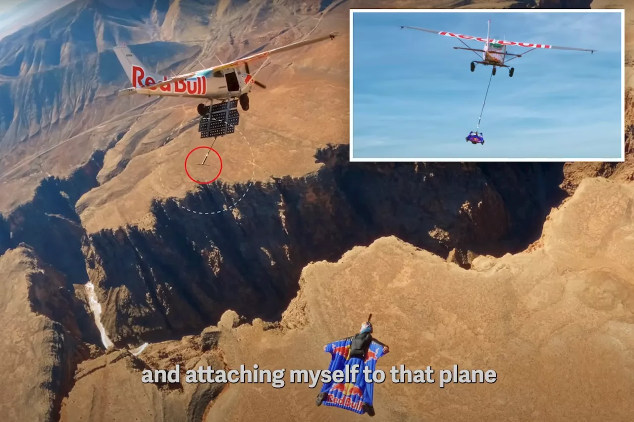 German Skydiver Makes History With World's First Mid-Air Plane Hook Maneuver Over Grand Canyon