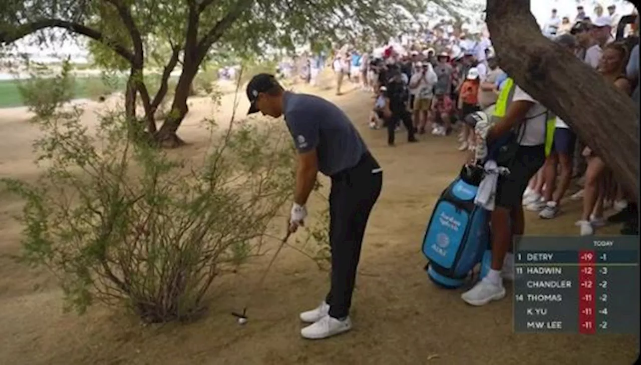 – Jordan Spieth has to putt out of a bush at Phoenix Open – and incredible shot helps him s...