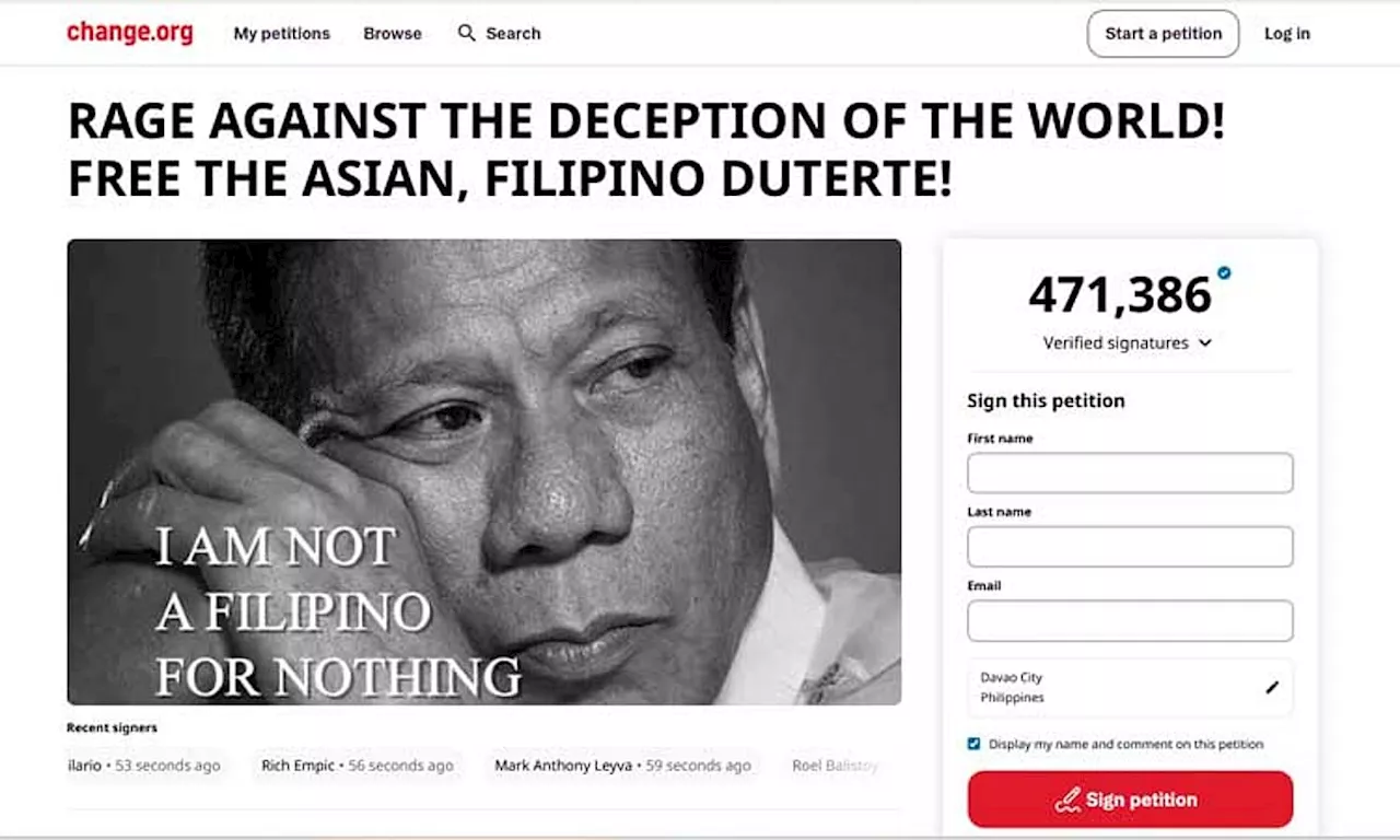 Petition calls on ICC to release Duterte, gains 470K signatures