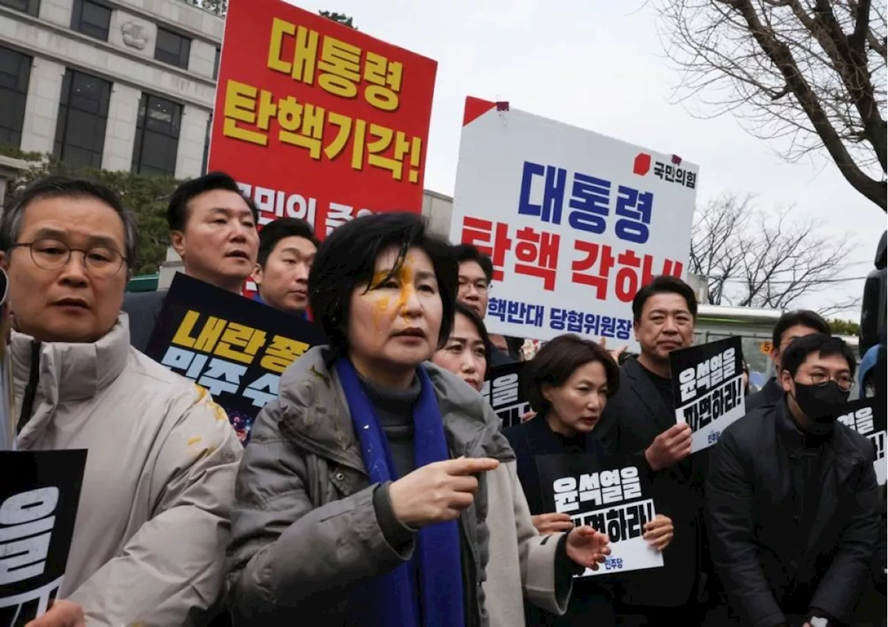 SKorean lawmaker hit with egg ahead of Yoon verdict