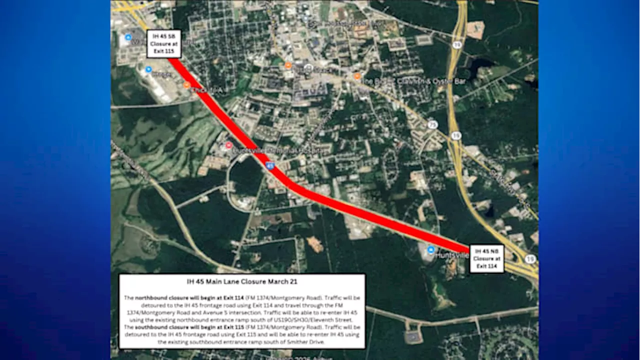 Bridge demolition to close I-45 in Huntsville this weekend