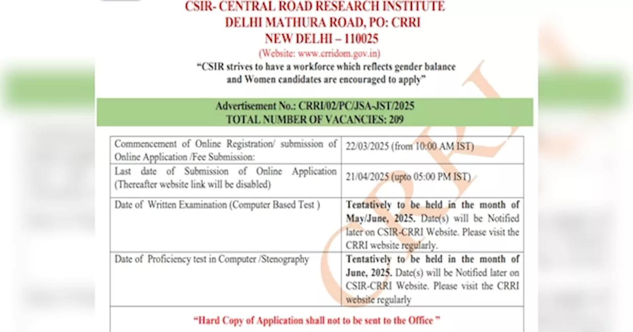 CSIR CRRI Recruitment 2025: 12वीं पास के लिए नौकरी का अच्छा मौका, 81100 तक मिल सकती सैलरी! जानें कैसे करें अप्लाई