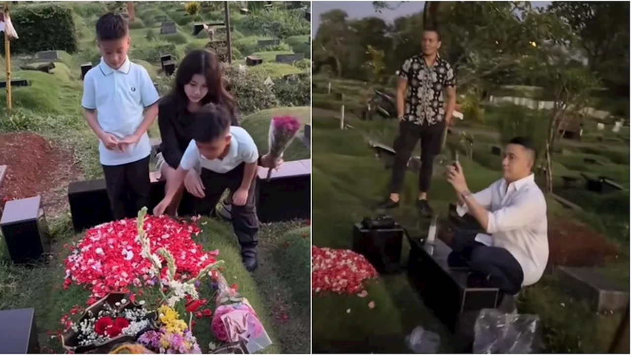 6 Momen Haru Samuel Rizal dan Anggi Pratama Ziarah Bareng ke Makam Stevi Agnecya