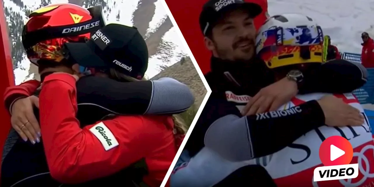 Loïc Meillard: Umarmung von Schwester, dann Gratulation an Gegner