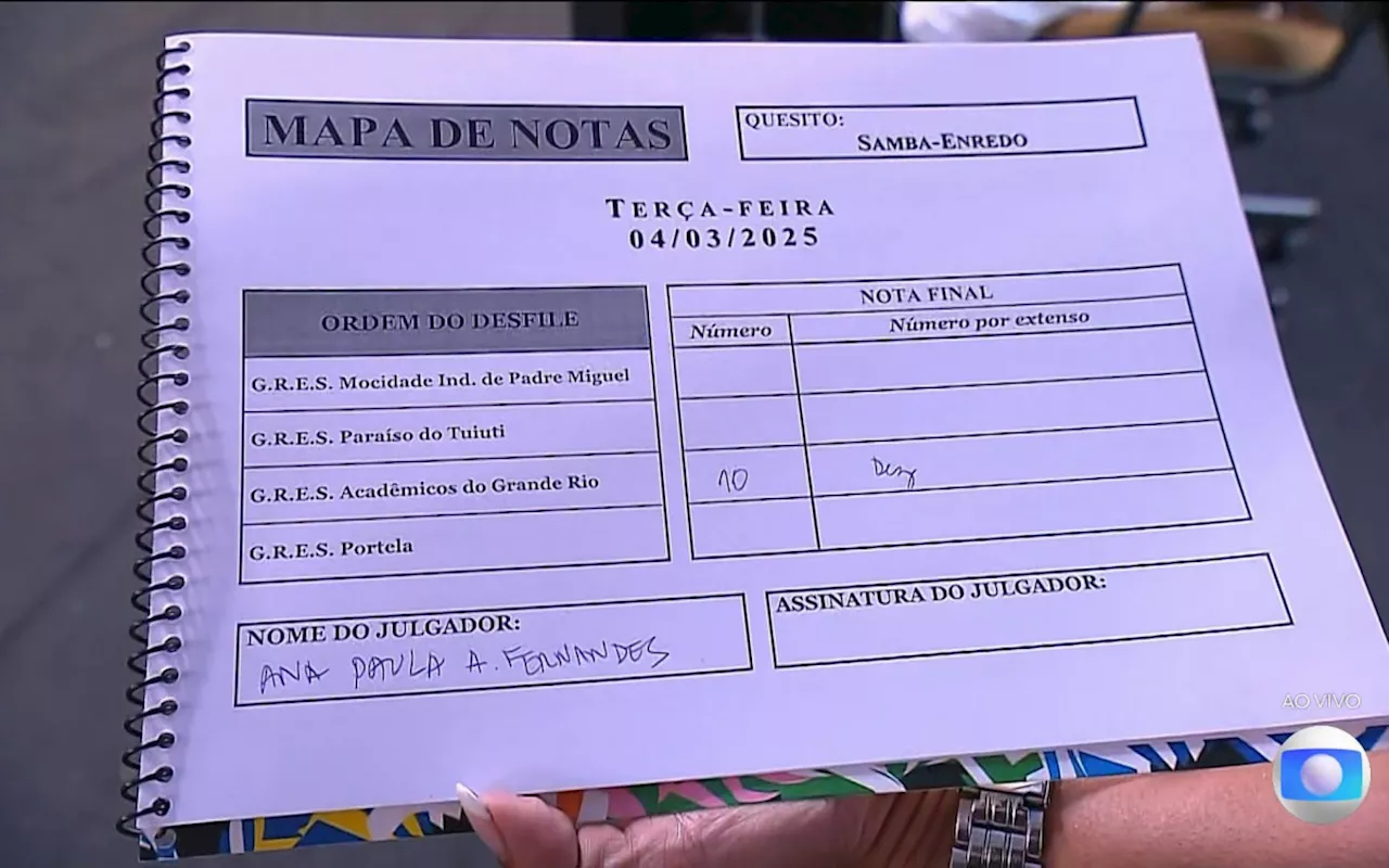 Jurada de samba-enredo diz que esqueceu de lançar notas, mas escreveu as justificativas