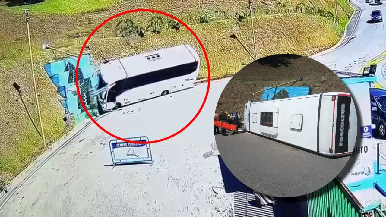 Video muestra el momento exacto en que bus se vuelca en Guatapé dejando varios heridos
