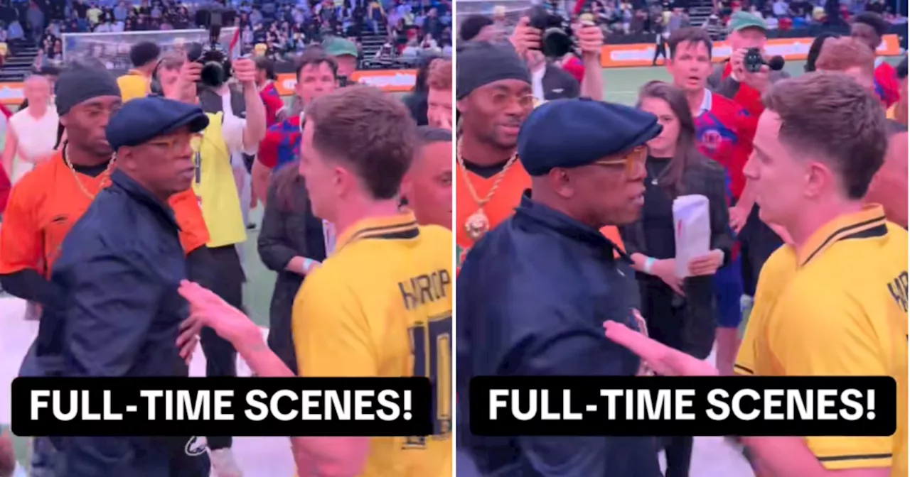 Arsenal legend Ian Wright squares up to ex-Man Utd midfielder during Baller League clash