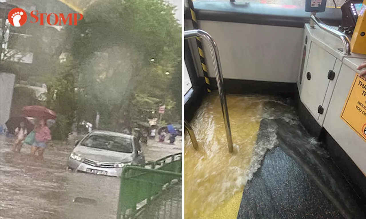 Muddy water rushes into bus during Bukit Timah flash flood that left cars stranded