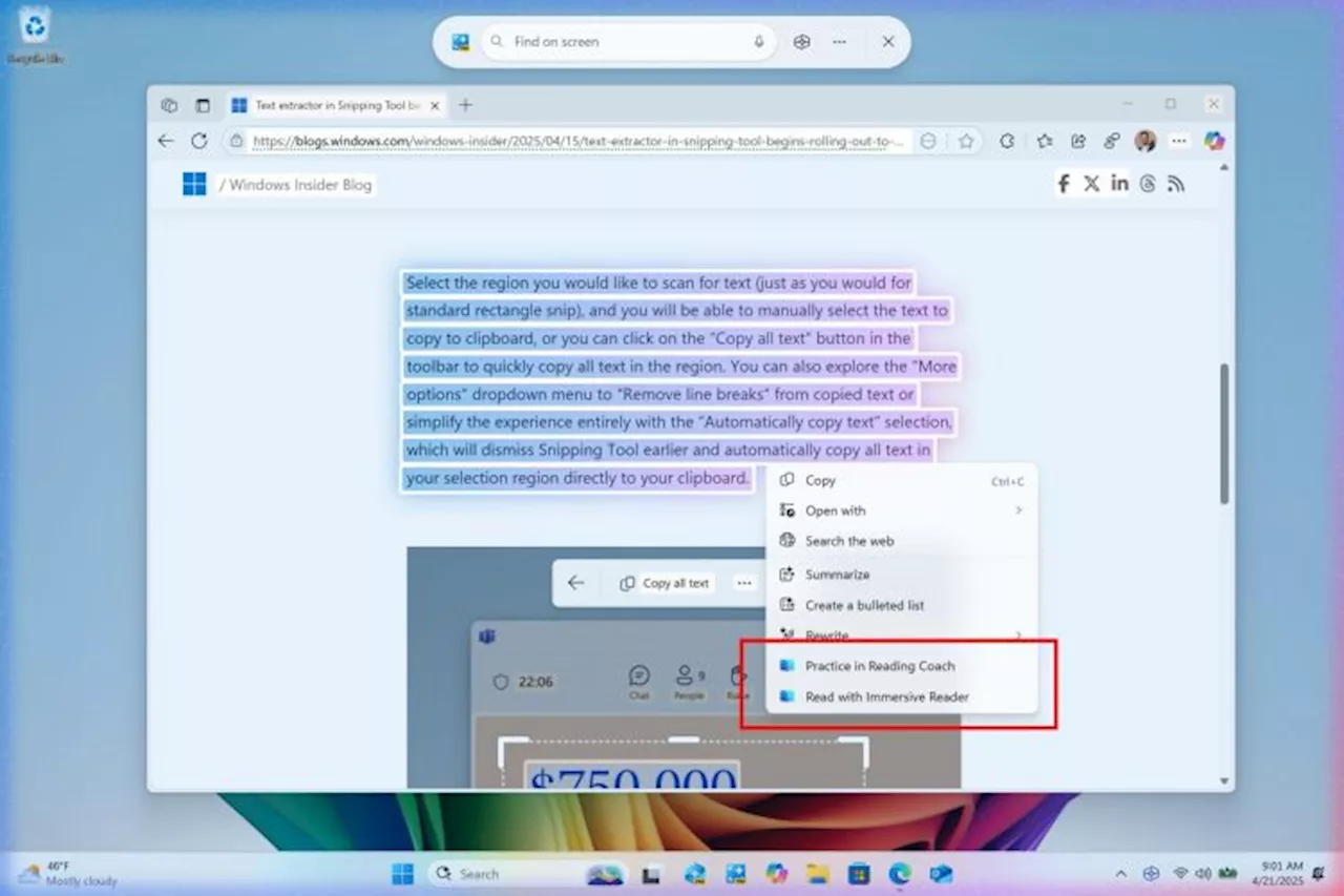 Neue Text Actions für Copilot+ PCs