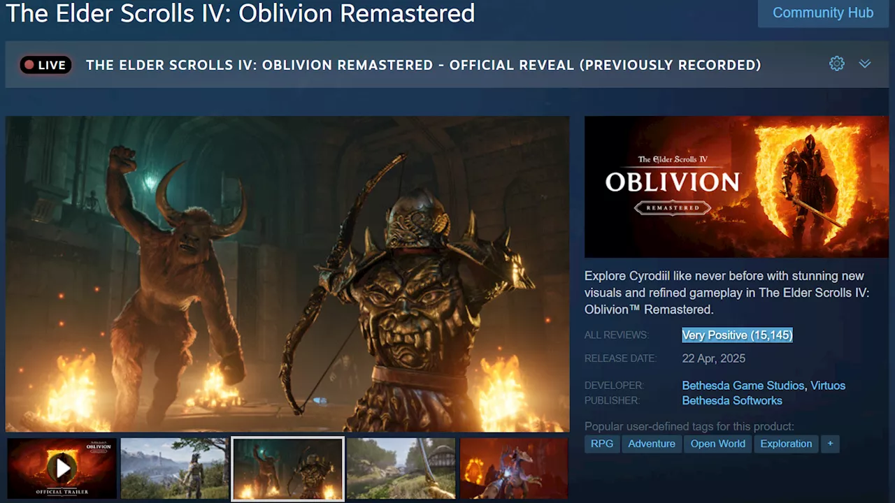 Oblivion Remastered cracks 15K reviews on Steam