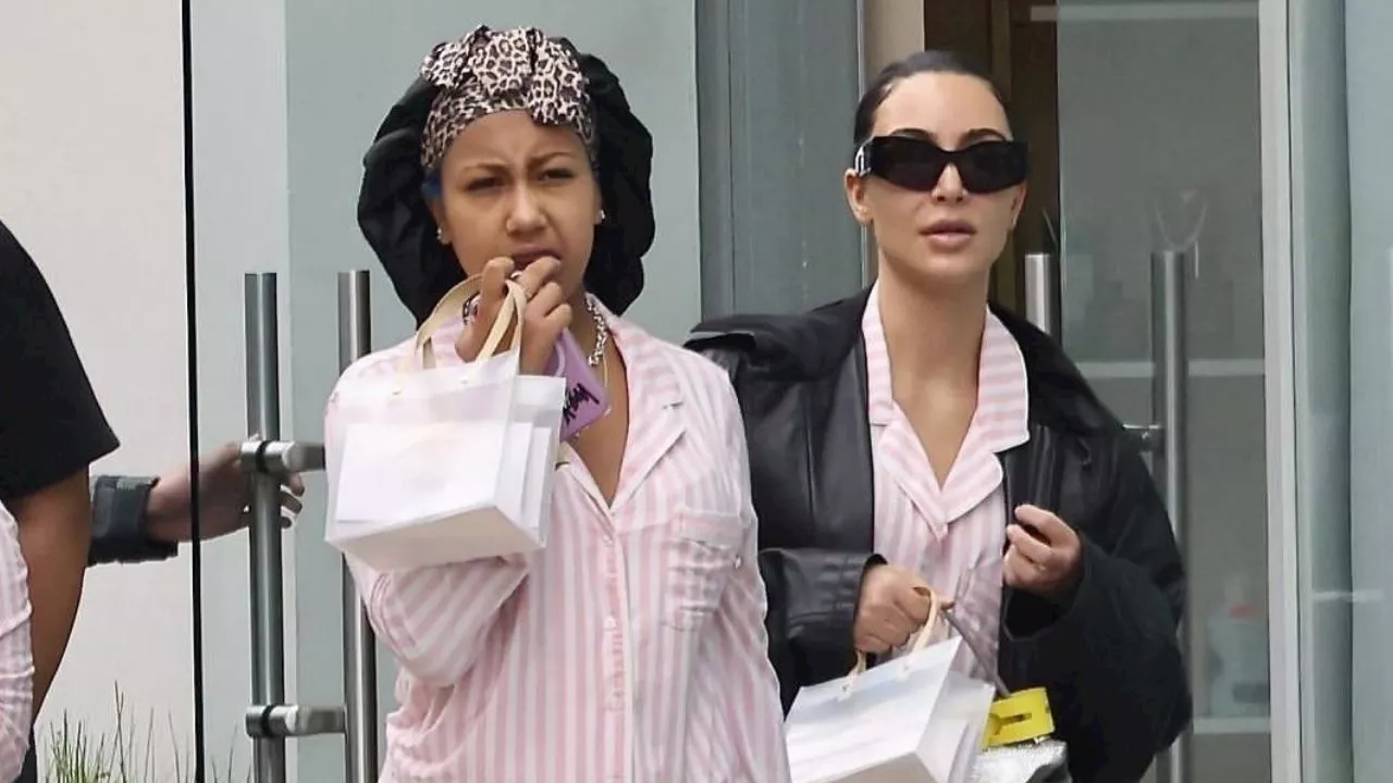 Kim Kardashian and North West Spotted in Los Angeles in Pink Victoria Secret Pajamas