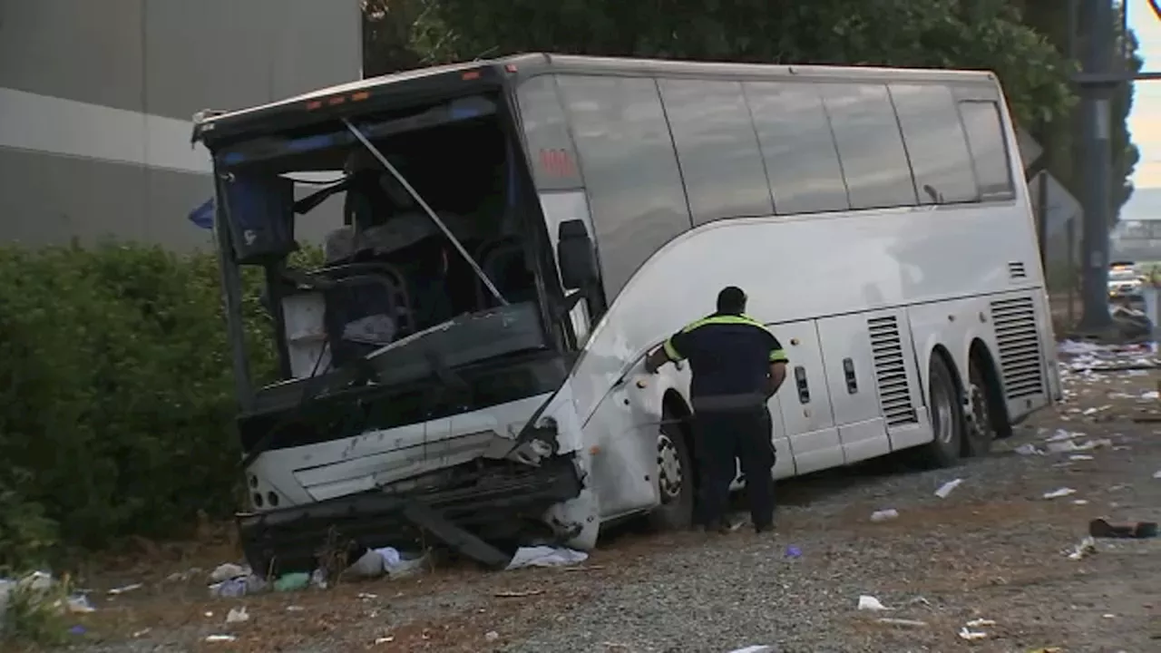 1 dead, dozens injured in fiery crash between tour bus and SUV in Los Angeles County: officials