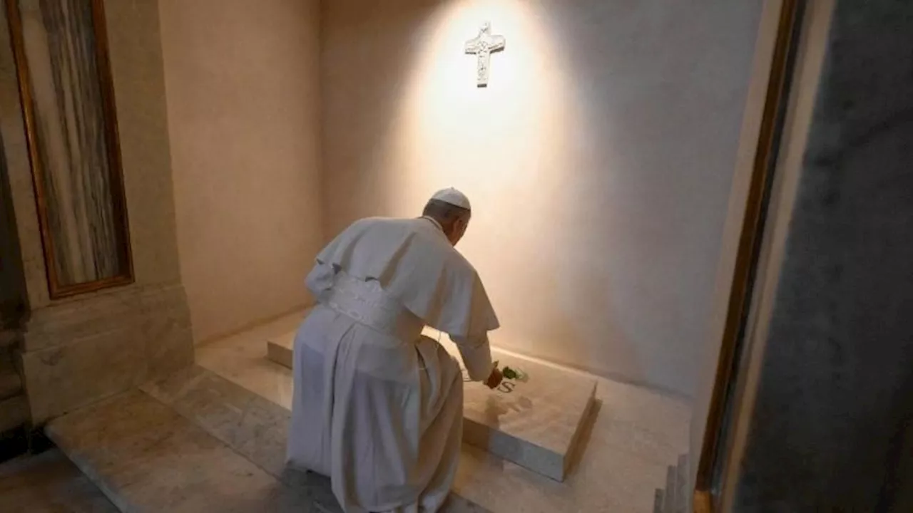 Pope Leo XIV prays at tomb of late Pope Francis at St. Mary Major