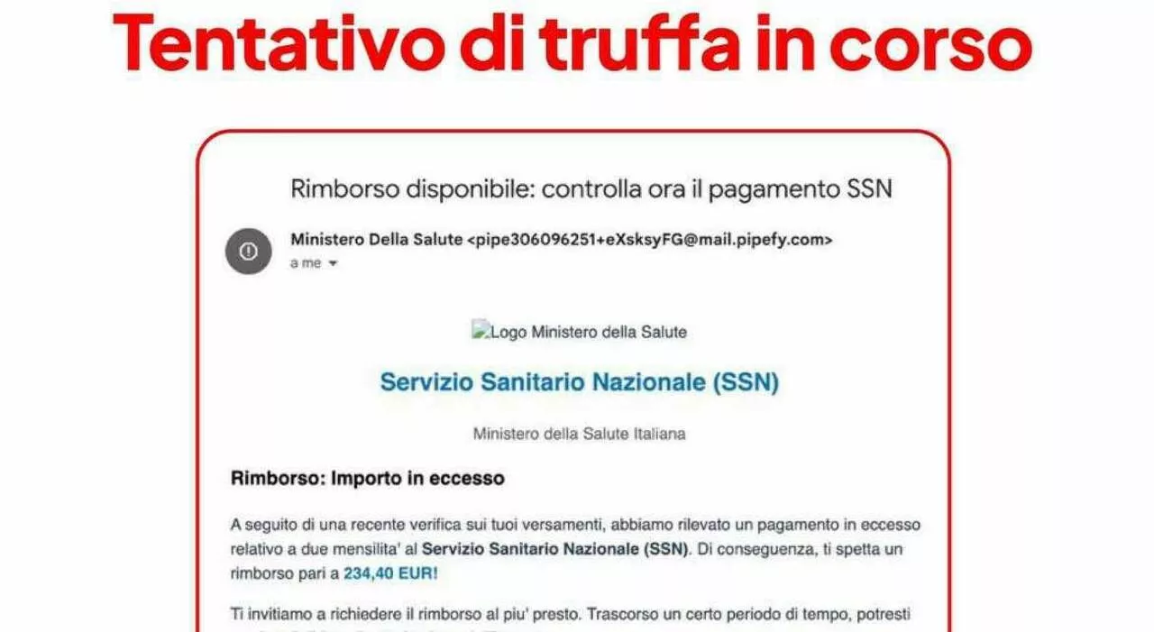 Truffa con la finta email del ministero della Salute: «C'è un rimborso di 234 euro per un pagamento in eccesso