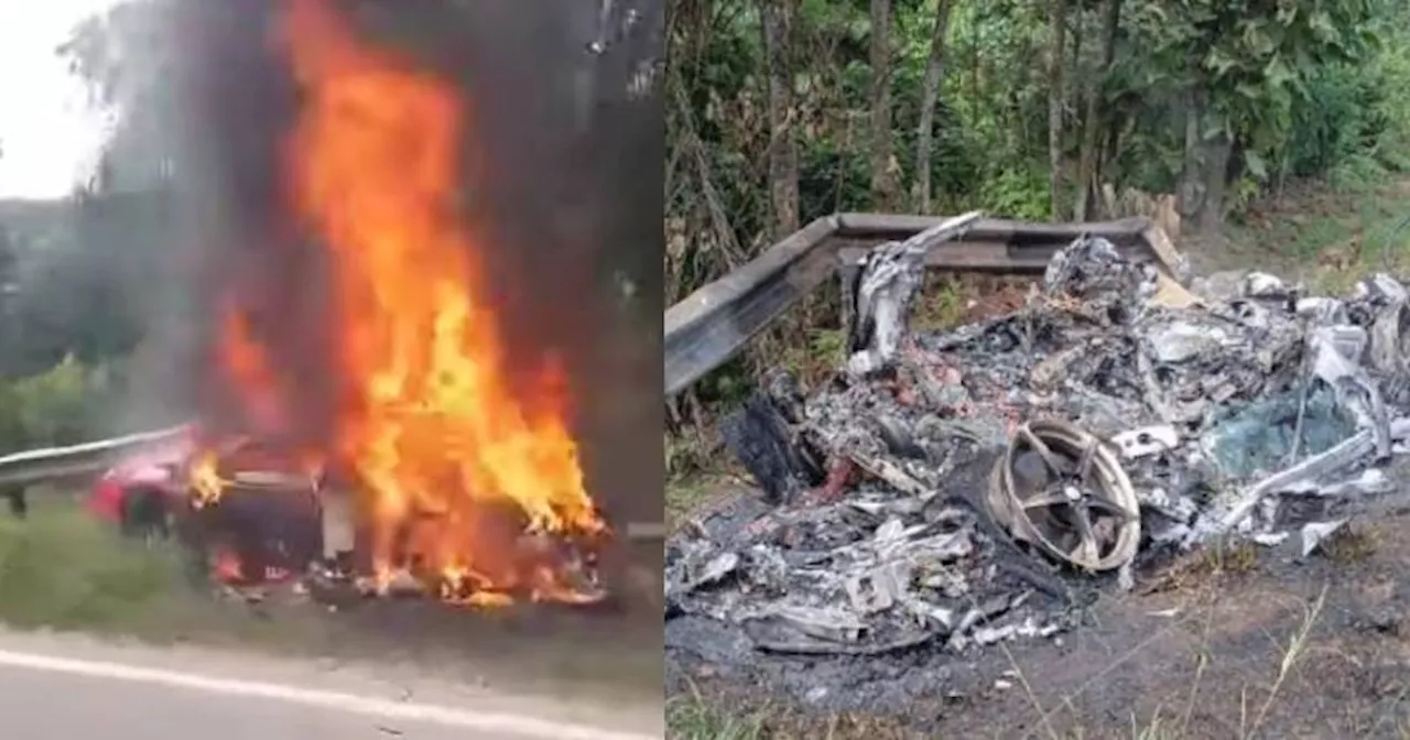 Singaporean unharmed after Ferrari crashes and catches fire on Malaysian highway
