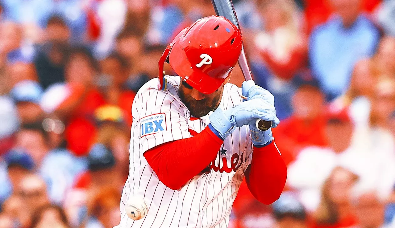Phillies' Bryce Harper leaves game with bruised elbow when hit by pitch, X-ray negative