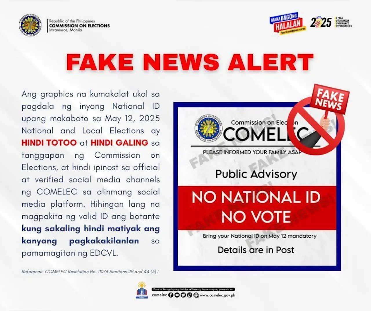 Comelec on 'No National ID, No Vote': That's fake news