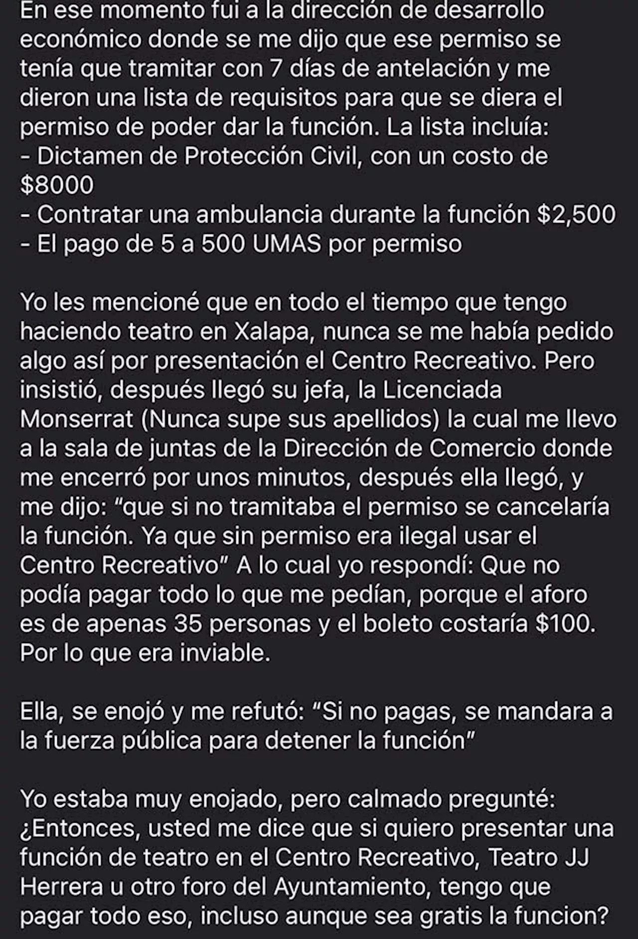 Artistas denuncian en redes cobros excesivos para usar recintos municipales de Xalapa