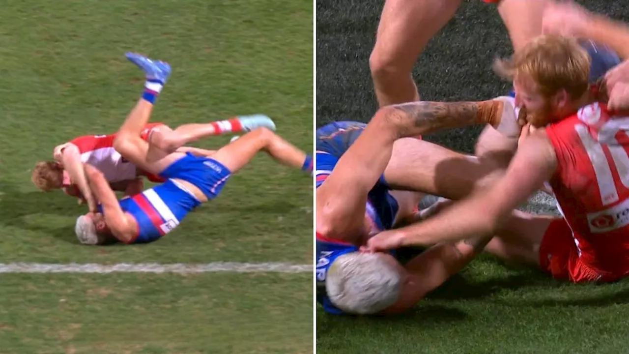 Bitter opponents Rory Lobb and Aaron Francis tangled in ‘bizarre’ scuffle late in AFL thriller