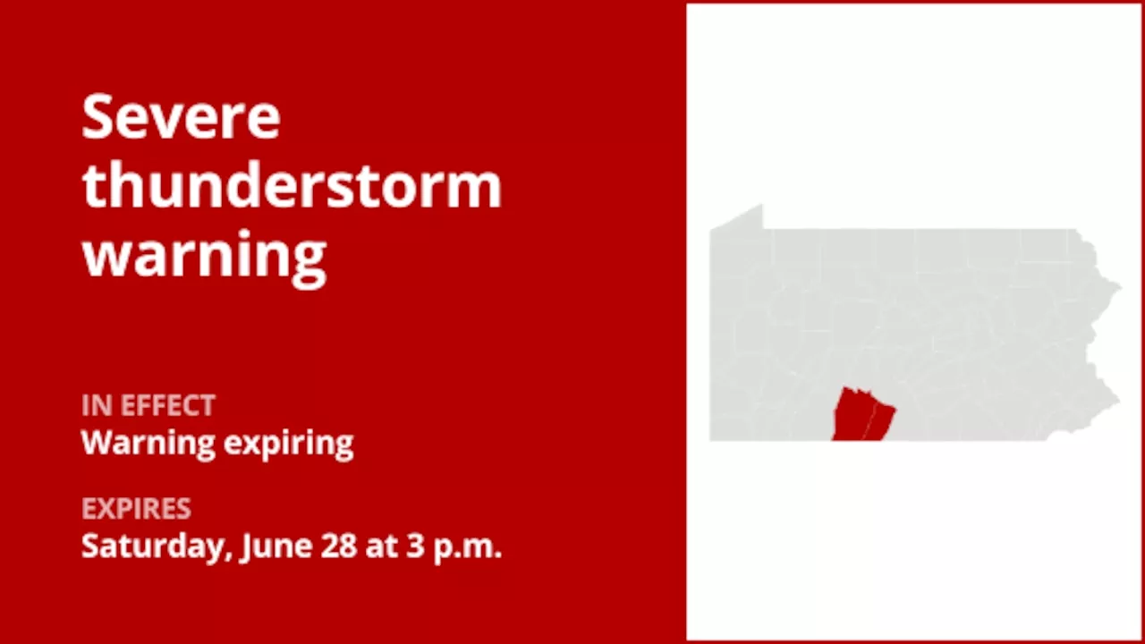 Update: Severe thunderstorm warning previously issued for Bedford and Fulton counties will expire at 3 p.m.
